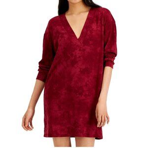 Jenni Women's Soft Knit V-Neck Lounge Sleepshirt, Plum Tart Red Tie Dye, Small